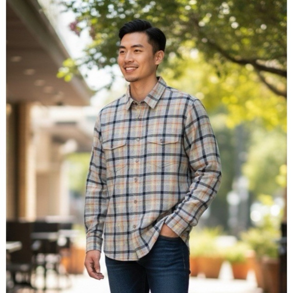 Toad & Co. Men's M Button Up‎ Organic Flannagan LS Shirt Gray Plaid